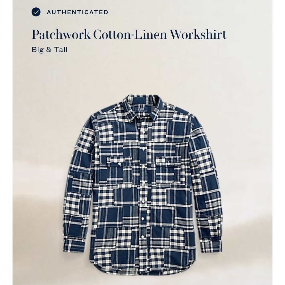 Polo Ralph Lauren Blue Plaid Classic Fit Patchwork Button Up Shirt Men Size 5XB - Picture 2 of 8